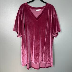 Amaryllis Dark Pink Velvet Whimsygoth Fairy Y2K Top - 3X - Women's Plus Size